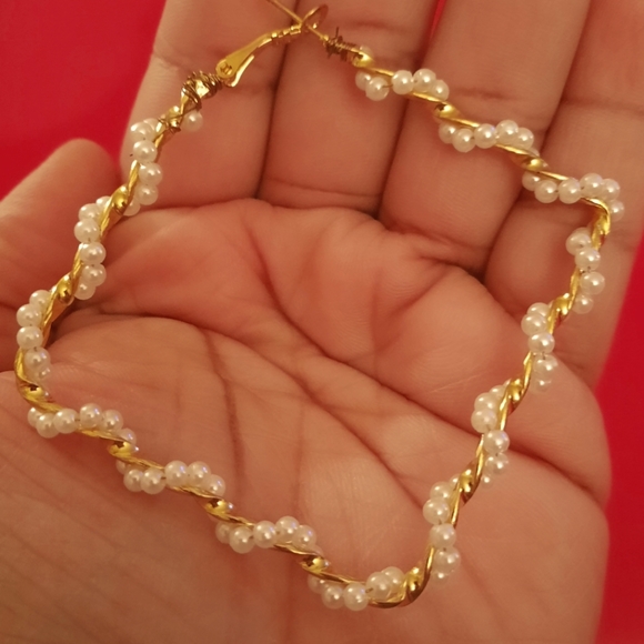 ➿⚪Twisted Pearl⚪Geometric🟨Square Earrings⚪➿ - Picture 3 of 5